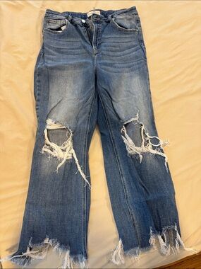 Risen Cropped Distressed Women's Blue Ripped Jeans